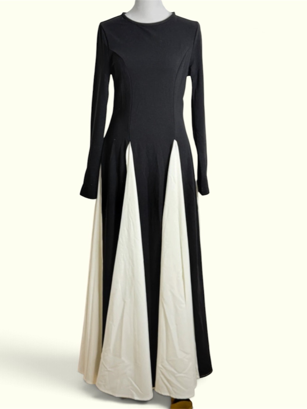 Modern Monochrome Long Sleeve Maxi Dress with Contrast Triangle Panel Skirt